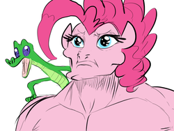 Size: 800x600 | Tagged: safe, artist:sunibee, gummy, pinkie pie, anthro, g4, crying, manly tears, muscles, pinkie pump