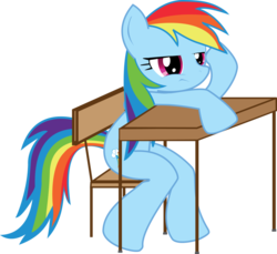 Size: 900x824 | Tagged: safe, artist:hoodie-stalker, rainbow dash, g4, bored, desk