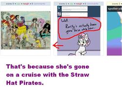 Size: 614x512 | Tagged: safe, rarity, sweetie belle, g4, exploitable meme, juxtaposition, juxtaposition win, one piece, straw hat pirates