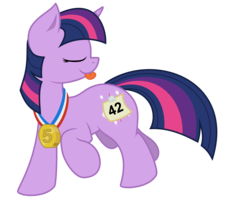 Size: 5000x4000 | Tagged: safe, artist:mamandil, twilight sparkle, pony, unicorn, fall weather friends, g4, female, mare, medal, race, simple background, solo, tongue out, transparent background, unicorn twilight, vector