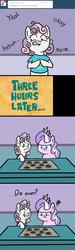 Size: 900x3018 | Tagged: safe, artist:waywardtrail, artist:zestyoranges, diamond tiara, sweetie belle, ask chubby diamond, ask ecstatic rarity, g4, ask, penny tee, tumblr