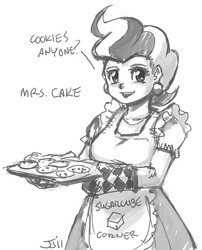 Size: 660x818 | Tagged: safe, artist:johnjoseco, cup cake, human, g4, grayscale, humanized, monochrome