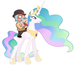 Size: 900x788 | Tagged: safe, artist:elbruno3593, princess celestia, human, g4, angry, britain, british, crossover, henry hatsworth, henry hatsworth in the puzzling adventure, riding, simple background, transparent background, vector