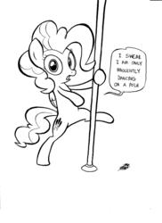 Size: 1280x1761 | Tagged: safe, artist:willdrawforfood1, surprise, earth pony, pony, g1, g4, female, g1 to g4, generation leap, implausible deniability, mare, monochrome, pole, pole dancing, solo, stripper pole