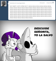 Size: 762x836 | Tagged: safe, artist:benja, rarity, ask ask-the-ponies, g4, kluxy, pony racista, spanish, tumblr