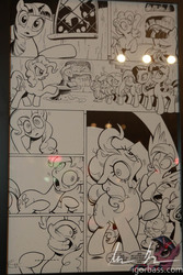 Size: 800x1200 | Tagged: safe, artist:andypriceart, idw, official comic, applejack, fluttershy, pinkie pie, rainbow dash, rarity, spike, twilight sparkle, dragon, earth pony, pony, unicorn, g4, official, comic, female, grin, idw advertisement, lineart, male, mane six, mare, monochrome, my little pony project, photo, slit throat gesture