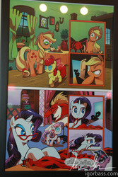 Size: 800x1200 | Tagged: safe, artist:andypriceart, idw, official comic, apple bloom, applejack, rarity, sweetie belle, twilight sparkle, changeling, earth pony, pony, unicorn, g4, official, the return of queen chrysalis, butt, changelings are terrible actors, comic, disguise, disguised changeling, eyeshadow, female, filly, idw advertisement, mare, my little pony project, photo, plot