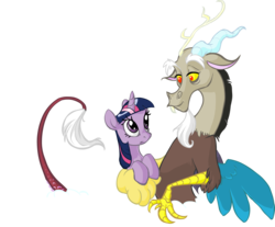 Size: 1866x1544 | Tagged: safe, artist:precosiouschild, discord, twilight sparkle, draconequus, pony, unicorn, g4, female, interspecies, male, mare, ship:discolight, shipping, simple background, straight, transparent background, unicorn twilight