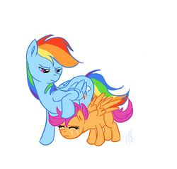 Size: 600x572 | Tagged: safe, rainbow dash, scootaloo, g4, crying, scootabuse