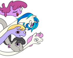 Size: 1000x800 | Tagged: dead source, safe, artist:conchelor, berry punch, berryshine, cloud kicker, dj pon-3, octavia melody, twinkleshine, vinyl scratch, g4, long neck, simple background, transparent background, wat