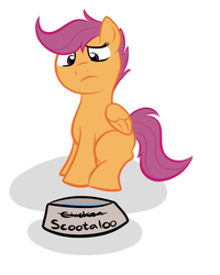 Size: 377x472 | Tagged: safe, scootaloo, pegasus, pony, g4, bowl, pet bowl, scootachicken, simple background, white background