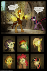 Size: 871x1300 | Tagged: safe, artist:foxinshadow, applejack, doctor whooves, fluttershy, pinkie pie, rainbow dash, rarity, time turner, twilight sparkle, earth pony, pegasus, pony, unicorn, g4, comic, doctor who, female, i don't want to go, male, mane six, mare, ponified, regeneration, stallion, tardis, tardis console room, tardis control room, tenth doctor, the doctor, the end of time