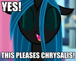 Size: 900x732 | Tagged: safe, queen chrysalis, g4, cute, cute little fangs, cutealis, fangs, image macro