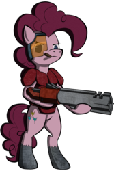 Size: 660x990 | Tagged: safe, artist:grotar00, pinkie pie, g4, armor, cigar, gun, hmd, quake, quake 3 arena, rocket launcher