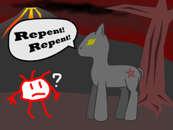 Size: 1657x1243 | Tagged: safe, artist:repentantanon, earth pony, pony, repent, the end, tree, vulcan