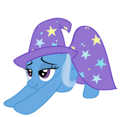 Size: 2000x1855 | Tagged: safe, artist:luckysmores, trixie, pony, unicorn, g4, bedroom eyes, cape, clothes, exploitable meme, female, hat, horn, iwtcird, mare, scrunchy face, simple background, solo, stretching, transparent background, trixie's cape, trixie's hat