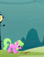 Size: 152x197 | Tagged: safe, screencap, daisy, flower wishes, earth pony, pony, g4, look before you sleep, season 1, animated, cropped, female, lamp, magic skills, solo, stick, street lamp