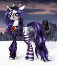 Size: 900x1022 | Tagged: safe, artist:volcanico, rarity, pony, g4, clothes, female, fire ruby, socks, solo, striped socks