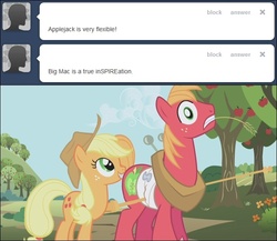 Size: 637x554 | Tagged: safe, artist:capnpea, edit, edited screencap, screencap, applejack, big macintosh, earth pony, pony, applebuck season, g4, fimbriae, impalement, male, stallion, wat