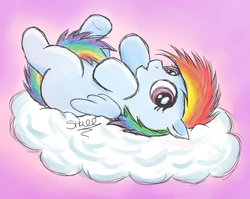 Size: 1098x875 | Tagged: safe, artist:tattikat, rainbow dash, g4, cloud, filly