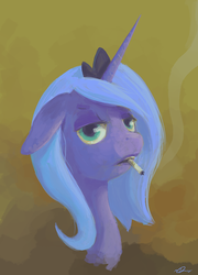 Size: 700x972 | Tagged: safe, artist:ninthsphere, princess luna, pony, g4, cigarette, female, s1 luna, smoking, solo