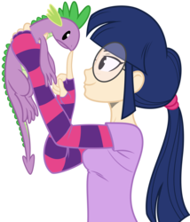 Size: 5130x6000 | Tagged: safe, artist:ambassad0r, artist:megasweet, spike, twilight sparkle, human, lizard, reptile, g4, absurd resolution, canter girls, cute, duo, glasses, humanized, simple background, transparent background, vector