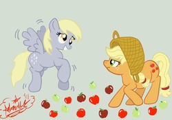 Size: 1000x700 | Tagged: safe, artist:froyorulez, applejack, derpy hooves, pegasus, pony, g4, female, mare