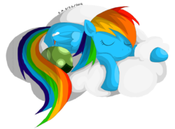Size: 900x666 | Tagged: safe, artist:tierraverde, rainbow dash, tank, pegasus, pony, tortoise, g4, cloud, eyes closed, female, mare, on a cloud, simple background, sleeping, solo, transparent background