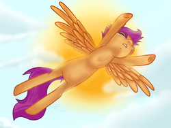 Size: 800x600 | Tagged: safe, artist:megalopolus, scootaloo, g4, crying, flying, scootaloo can fly