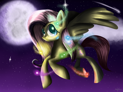 Size: 3000x2250 | Tagged: safe, artist:wojtovix, fluttershy, g4, high res, moon, night, wings