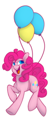 Size: 692x1689 | Tagged: safe, artist:terezi-pierope, pinkie pie, earth pony, pony, g4, balloon, cute, diapinkes, female, happy, mare, no catchlights, open mouth, simple background, solo, then watch her balloons lift her up to the sky, transparent background