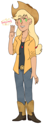 Size: 820x2331 | Tagged: safe, artist:nyan-cow, applejack, human, g4, boots, cowboy hat, female, hat, humanized, shoes, simple background, solo, transparent background
