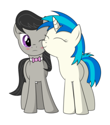 Size: 2345x2659 | Tagged: safe, artist:shardii, dj pon-3, octavia melody, vinyl scratch, earth pony, pony, unicorn, g4, blushing, bowtie, eyes closed, female, high res, hooves, horn, lesbian, mare, one eye closed, ship:scratchtavia, shipping, simple background, smiling, transparent background, vector