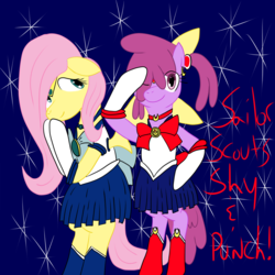 Size: 1280x1280 | Tagged: safe, berry punch, berryshine, fluttershy, ask sober berry punch, g4, cosplay, parody, sailor moon (series), sailor senshi