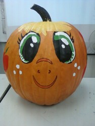 Size: 375x500 | Tagged: safe, artist:alexsalinasiii, applejack, g4, applejack-o-lantern, halloween, holiday, irl, jack-o-lantern, paint, photo, pumpkin, pumpkinjack, solo