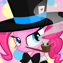 Size: 1500x1500 | Tagged: safe, artist:sunyup, pinkie pie, g4, hat, pipe, remake, smoking, top hat