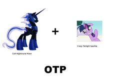 Size: 1226x756 | Tagged: safe, nightmare moon, twilight sparkle, alicorn, pony, unicorn, g4, darkhorse knight, exploitable meme, female, folded wings, half r63 shipping, horn, male, mare, meta, otp, rule 63, ship:twiknight, ship:twimoon, shipping, stallion, unicorn twilight, wings