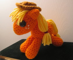 Size: 900x737 | Tagged: safe, artist:acrylicsheep, applejack, earth pony, pony, g4, amigurumi, crochet, irl, photo, plushie, toy