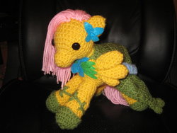 Size: 900x675 | Tagged: safe, artist:acrylicsheep, fluttershy, pony, g4, amigurumi, clothes, crochet, dress, gala dress, irl, photo, plushie, toy