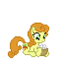 Size: 120x120 | Tagged: safe, artist:ponynoia, carrot top, golden harvest, pony, g4, animated, basket, cute, cutie top, desktop ponies, eating, female, food, grazing, herbivore, nom, pixel art, popcorn, simple background, solo, sprite, swallowing, transparent background