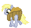 Size: 106x96 | Tagged: artist needed, source needed, safe, derpy hooves, pegasus, pony, g4, animated, costume, desktop ponies, female, mare, muffin, pixel art, simple background, solo, sprite, transparent, transparent background, trotting