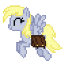 Size: 106x96 | Tagged: artist needed, source needed, safe, derpy hooves, pegasus, pony, g4, animated, bag, desktop ponies, female, flying, mare, pixel art, simple background, solo, sprite, transparent, transparent background