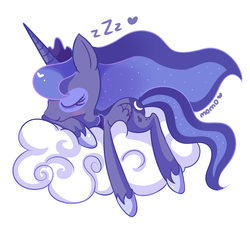 Size: 800x755 | Tagged: safe, artist:ipun, princess luna, pony, g4, cloud, female, simple background, sleeping, solo, white background, zzz