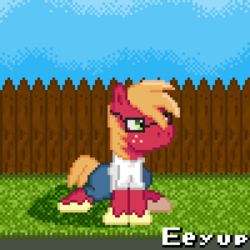 Size: 500x500 | Tagged: safe, artist:blue-cup, big macintosh, earth pony, pony, g4, fence, glasses, grass, hank hill, king of the hill, male, sprite, stallion