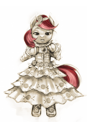 Size: 597x833 | Tagged: safe, artist:crookedtrees, roseluck, pony, g4, bipedal, camera, clothes, dress, female, lolita fashion, rose, solo