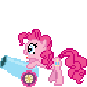 Size: 126x126 | Tagged: artist needed, source needed, safe, pinkie pie, g4, animated, desktop ponies, female, party cannon, pixel art, simple background, solo, sprite, transparent background