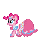 Size: 126x126 | Tagged: artist needed, source needed, safe, pinkie pie, earth pony, pony, g4, the best night ever, animated, clothes, desktop ponies, dress, female, gala dress, pixel art, simple background, solo, sprite, transparent background