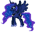 Size: 144x128 | Tagged: safe, artist:botchan-mlp, princess luna, alicorn, pony, g4, animated, concave belly, desktop ponies, ethereal mane, female, mare, pixel art, simple background, slender, solo, spread wings, sprite, starry mane, thin, transparent background, walk cycle, walking, wings