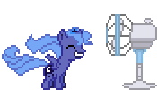 Size: 175x100 | Tagged: safe, artist:spaceponies, princess luna, pony, g4, animated, cute, desktop ponies, electric fan, eyes closed, fan, female, grin, pixel art, simple background, smiling, solo, sprite, transparent background, windswept mane, woona