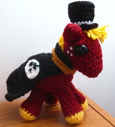 Size: 1996x2197 | Tagged: safe, artist:acrylicsheep, big macintosh, earth pony, pony, g4, amigurumi, cape, clothes, crochet, hat, irl, nightmare night, photo, plushie, solo